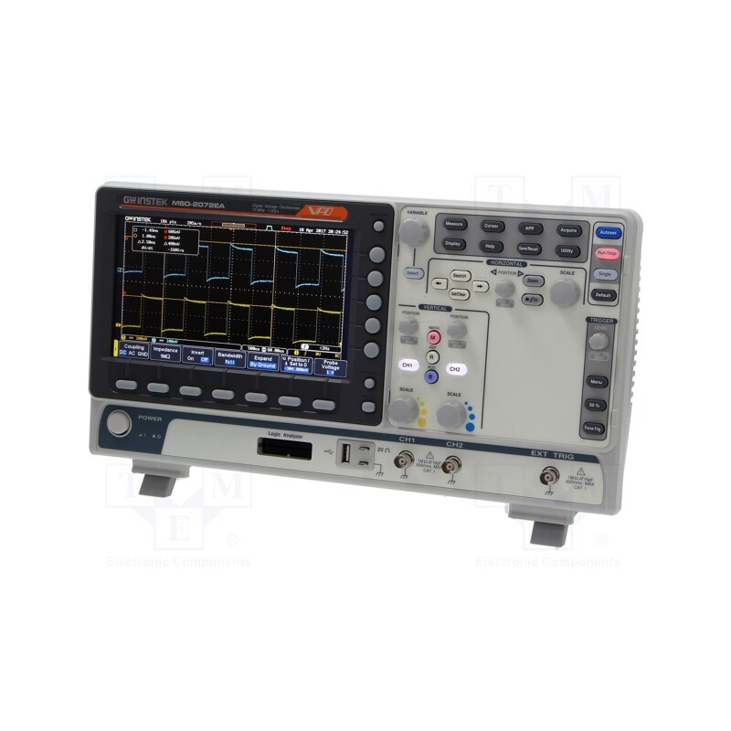 1 pcs x GW INSTEK - MSO-2072EA - Oscilloscope: mixed signal, Ch: 2, 70MHz, 1Gsps, 10Mpts, LCD TFT 8'