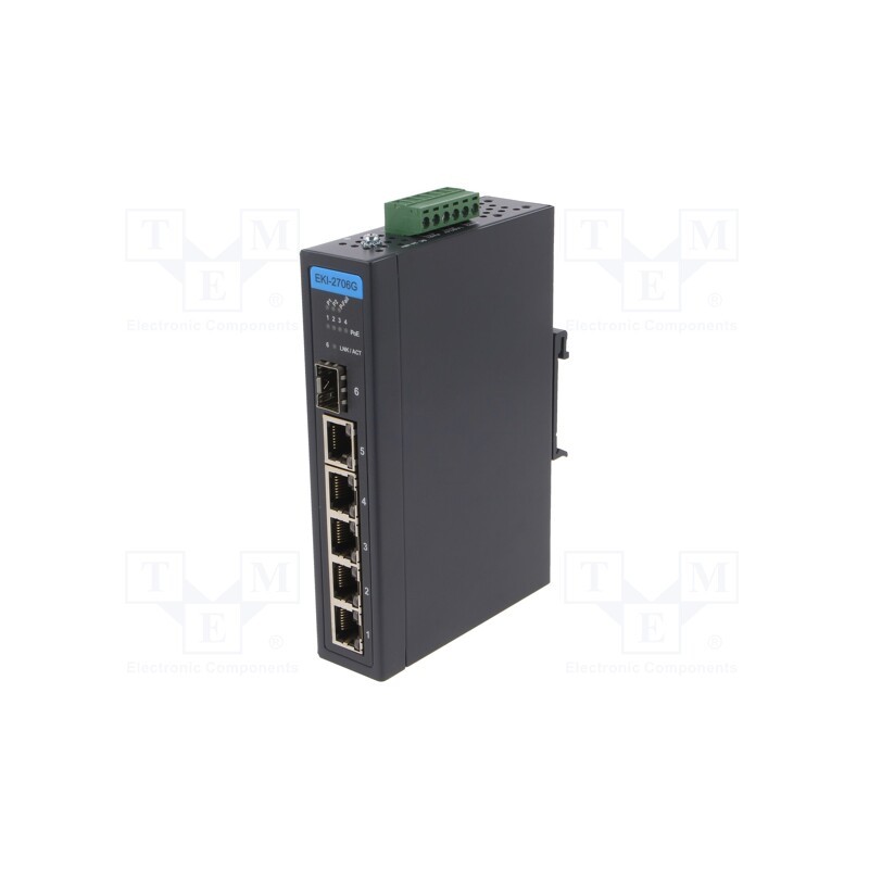 1 pcs x ADVANTECH - EKI-2706G-1GFPI-BE - Switch Ethernet, unmanaged, Number of ports: 6, 48VDC, RJ45,SFP