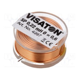 1 pcs x VISATON - 4997 - Inductor: air coil, 0.22mH, 0.54Ω, Ø: 25mm, H: 12mm, Øcore: 0.6mm