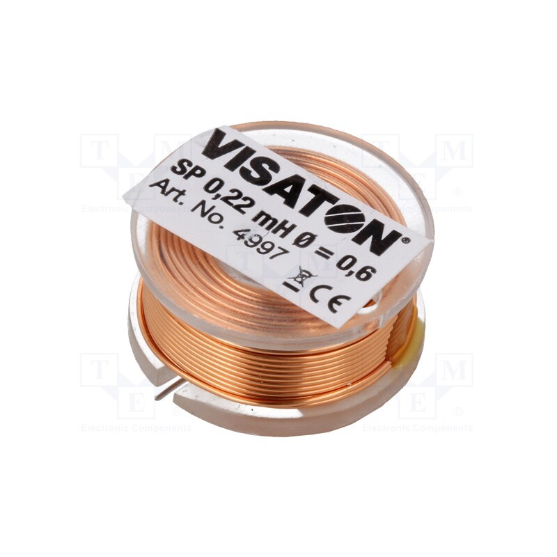 1 pcs x VISATON - 4997 - Inductor: air coil, 0.22mH, 0.54Ω, Ø: 25mm, H: 12mm, Øcore: 0.6mm