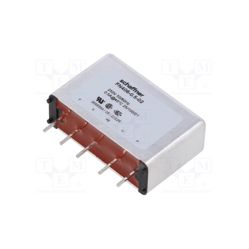 1 pcs x SCHAFFNER - FN406-0.5-02 - Filter: anti-interference, single-phase, 250VAC, Cx: 100nF, 1MΩ