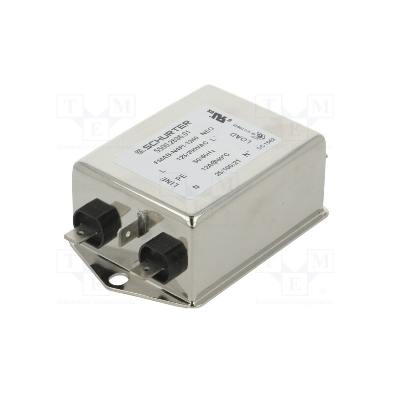 1 pcs x SCHURTER - 5500.2636.01 - Filter: anti-interference, 250VAC, Ioper.max: 12A, Ir: 1mA, Poles: 1