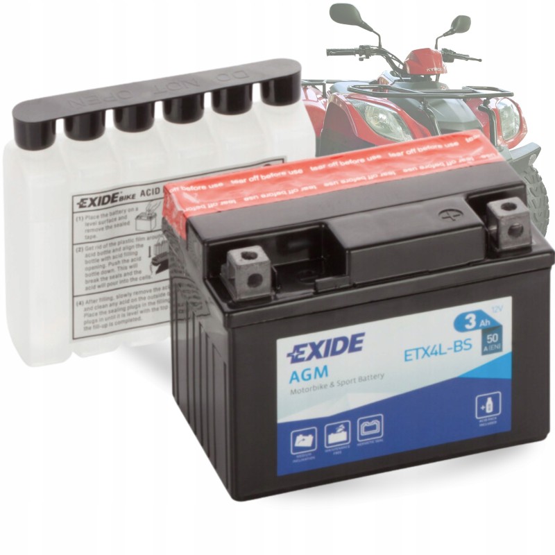 Battery for quad 3ah exide agm etx4l bs atv efficient durable durable