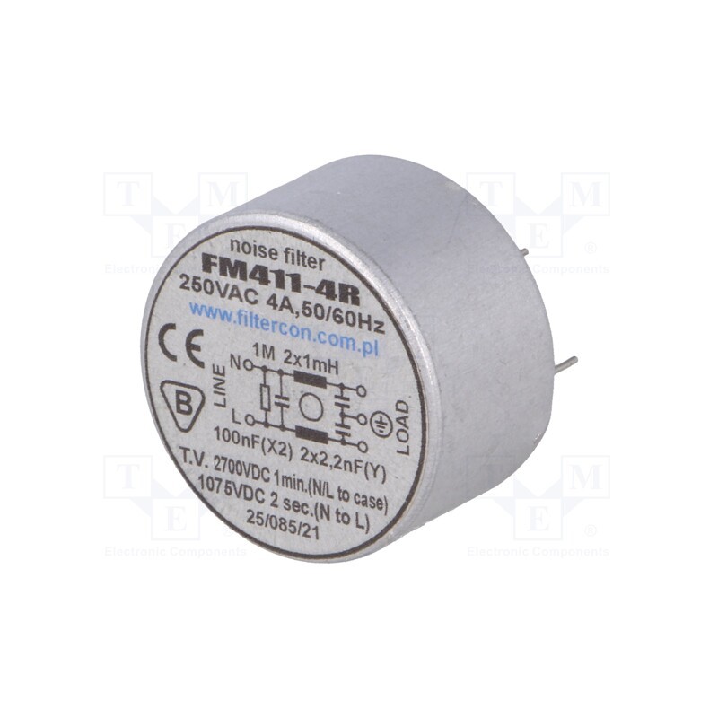 1 pcs x FILTERCON - FM411-4R - Filter: anti-interference, 250VAC, Cx: 100nF, Cy: 2.2nF, 0.5mH, THT