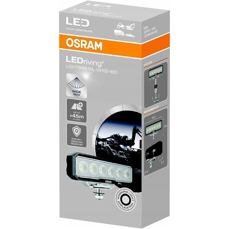 Osram spotlight lightbar vx150 wd long distance 1500lm 6000k quad 45m