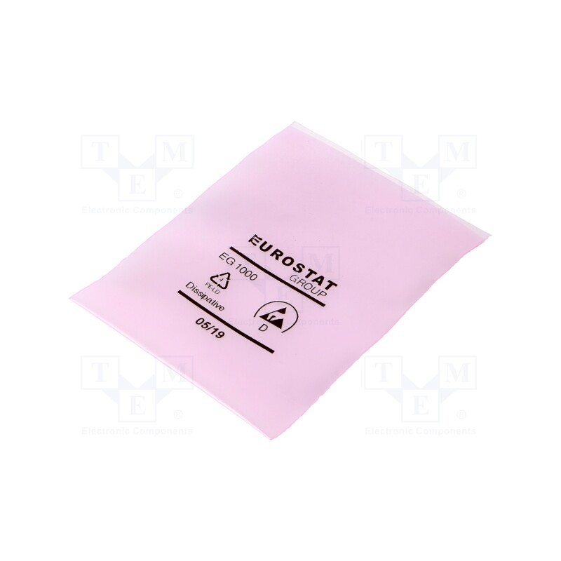 100 pcs x EUROSTAT GROUP - 20-013-0003 - Protection bag, ESD, L: 102mm, W: 76mm, Thk: 90um, polyetylene, pink