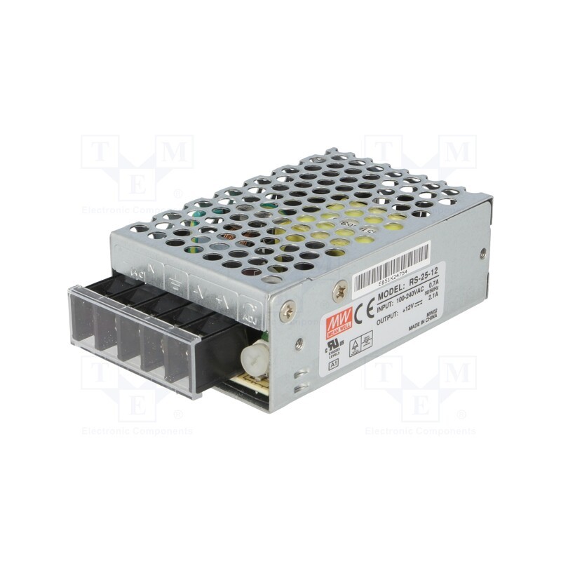1 pcs x MEAN WELL - RS-25-12 - Power supply: switched-mode, for building in,modular, 25W, 12VDC