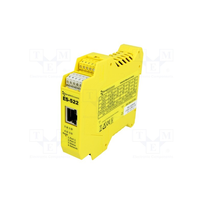 1 pcs x BRAINBOXES - ES-522 - Serial device server, Number of ports: 2, 8÷30VDC, RJ45 x1, IP20