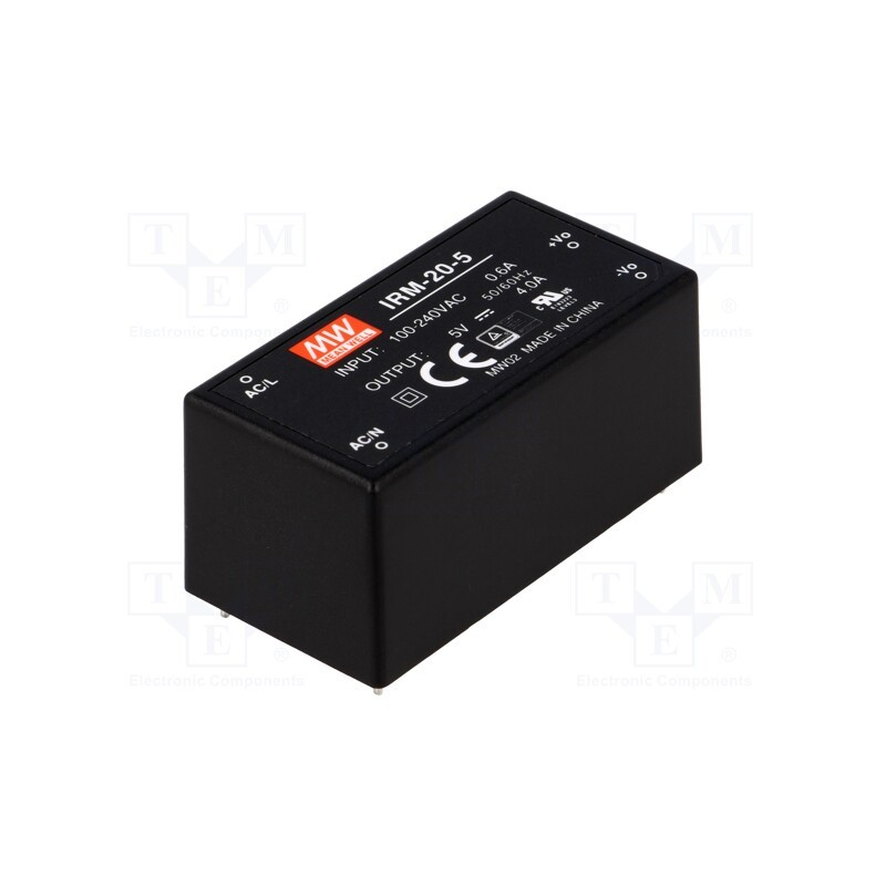 1 pcs x MEAN WELL - IRM-20-5 - Converter: AC/DC, 20W, 85÷264VAC, Usup: 120÷370VDC, Uout: 5VDC, 79%
