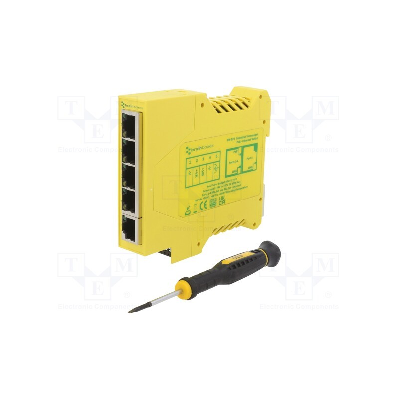 1 pcs x BRAINBOXES - SW-525 - Switch Ethernet, unmanaged, Number of ports: 5, 44÷57VDC, RJ45