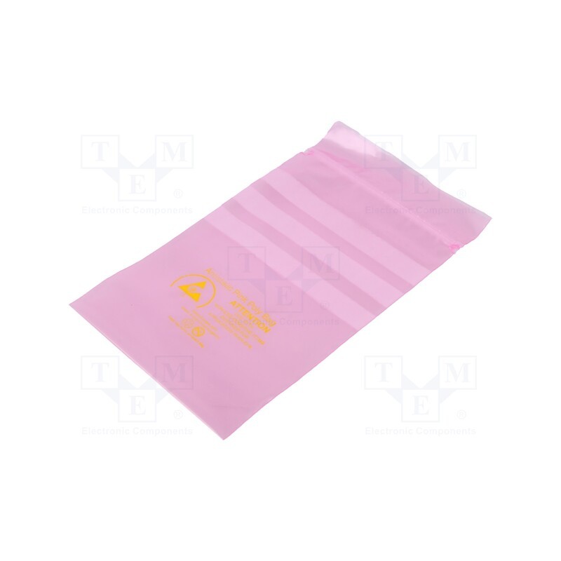 5 pcs x DESCO EUROPE - 203005 - Protection bag, ESD, L: 150mm, W: 100mm, Thk: 75um, polyetylene, pink