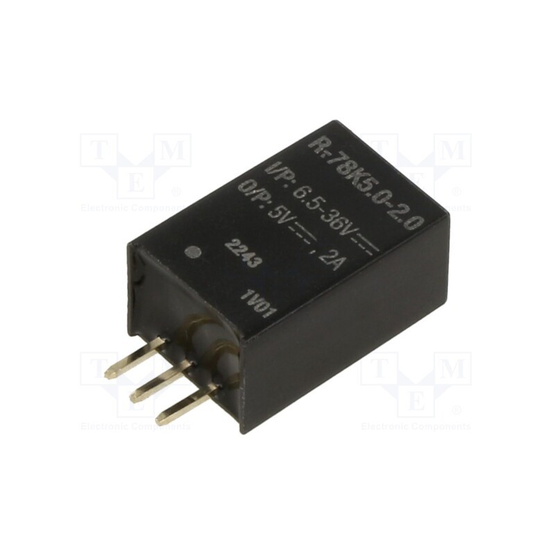 1 pcs x RECOM - R-78K5.0-2.0 - Converter: DC/DC, Uin: 6.5÷36V, Uout: 5VDC, Iout: 2A, SIP3, THT