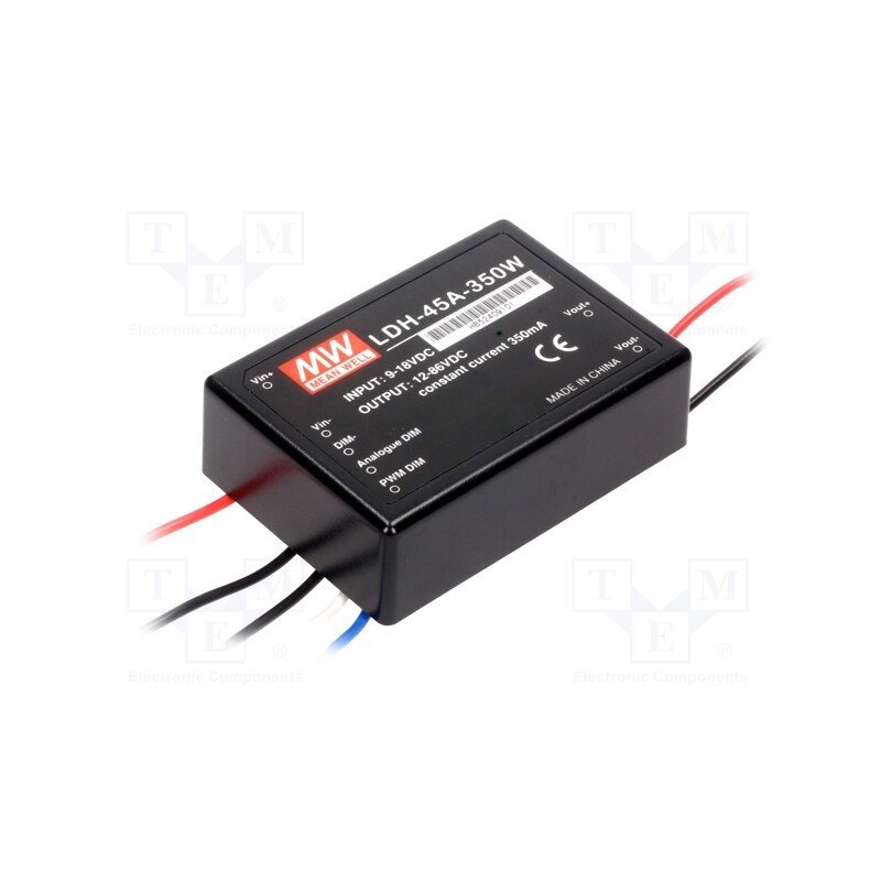 1 pcs x MEAN WELL - LDH-45A-500W - Converter: DC/DC, 43W, Uin: 9÷18V, Uout: 12÷86VDC, Iin: 4.1A, cables