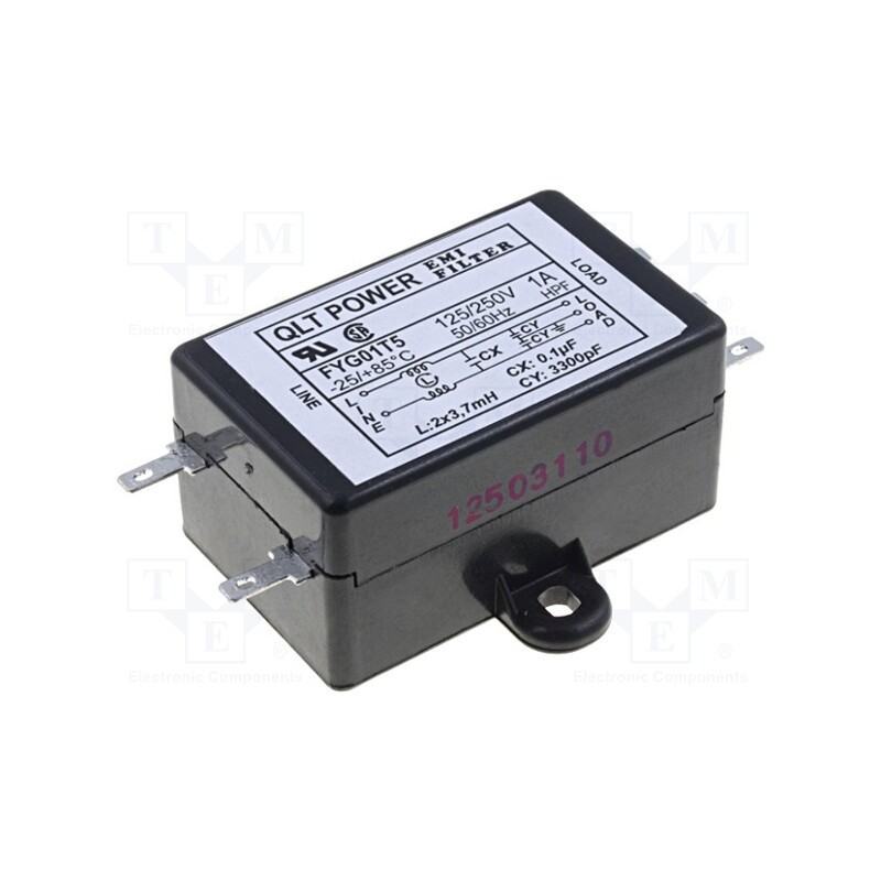 1 pcs x QLT POWER - FYG01T5 - Filter: anti-interference, 250VAC, Cx: 100nF, Cy: 3.3nF, 3.7mH