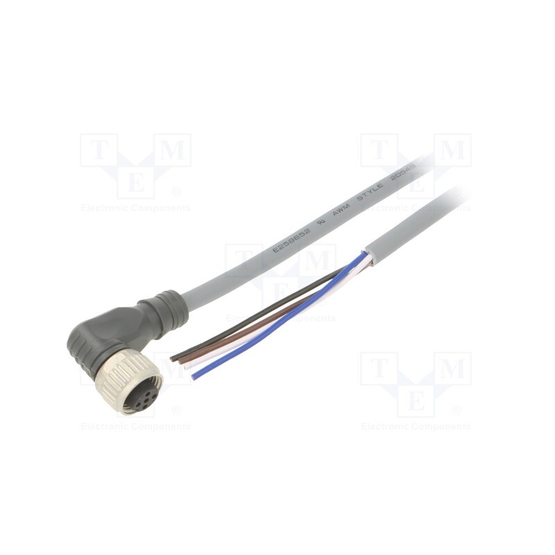 1 pcs x CARLO GAVAZZI - CONE14NF-A5P - Connection lead, PIN: 4, angled, 5m, M12, 250VAC, 4A, Cores: 4, PUR