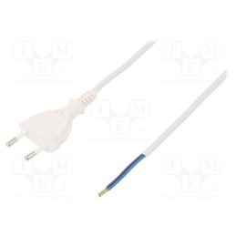 1 pcs x PLASTROL - W-97135 - Cable, 2x0.5mm2, CEE 7/16 (C) plug,wires, PVC, 1.5m, white, 2.5A