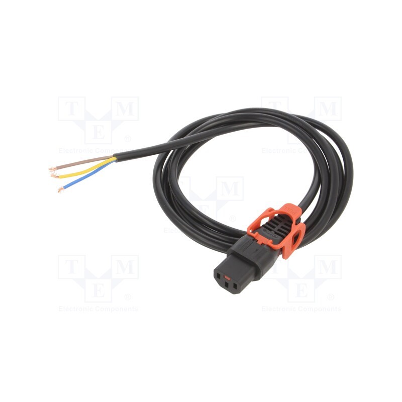 1 pcs x SCHAFFNER - IL13P-SE-H05-3100-200 - Cable, IEC C13 female,wires, 2m, with IEC LOCK+ locking, black