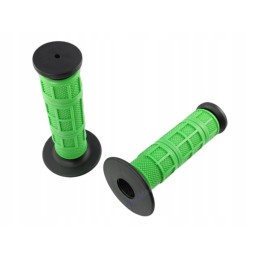 The steering wheel grips are black and green