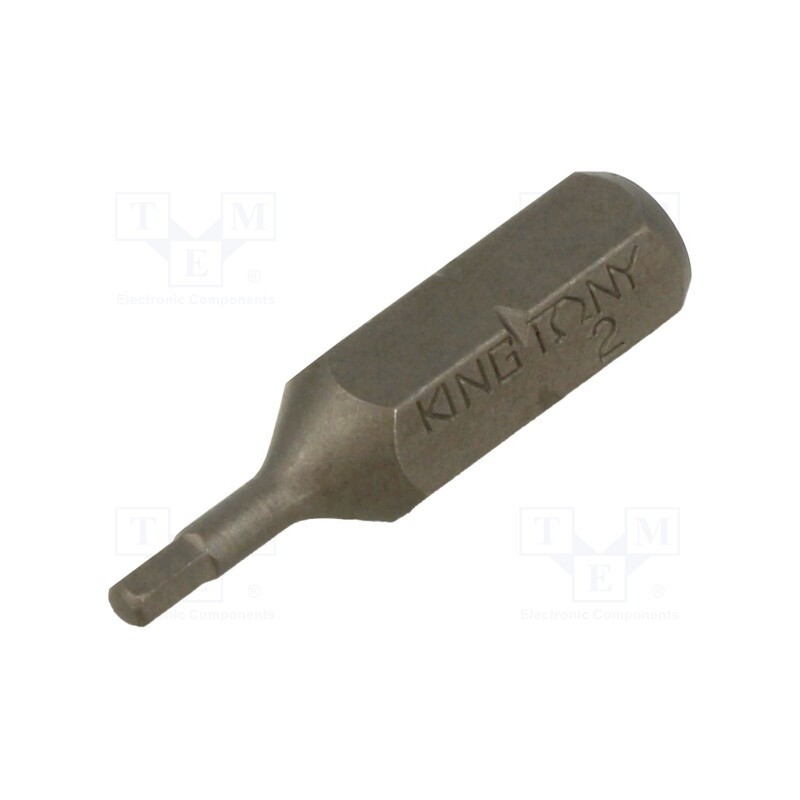 1 pcs x KING TONY - 102502H - Screwdriver bit, hex key, HEX 2mm, Overall len: 25mm