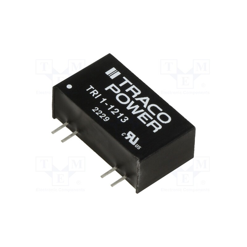 1 pcs x TRACO POWER - TRI 1-1213 - Converter: DC/DC, 1W, Uin: 10.8÷13.2V, Uout: 15VDC, Iout: 68mA, SIP8