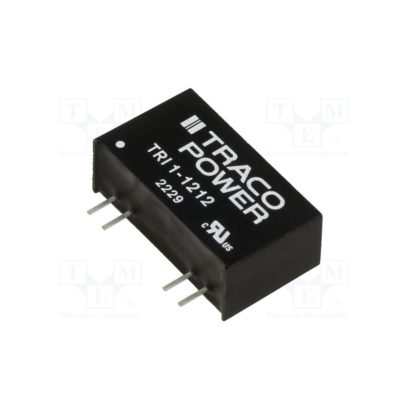1 pcs x TRACO POWER - TRI 1-1212 - Converter: DC/DC, 1W, Uin: 10.8÷13.2V, Uout: 12VDC, Iout: 84mA, SIP8