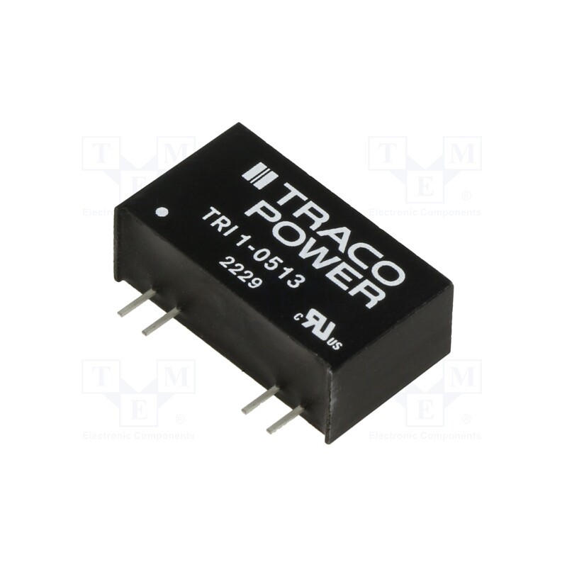 1 pcs x TRACO POWER - TRI 1-0513 - Converter: DC/DC, 1W, Uin: 4.5÷5.5V, Uout: 15VDC, Iout: 68mA, SIP8