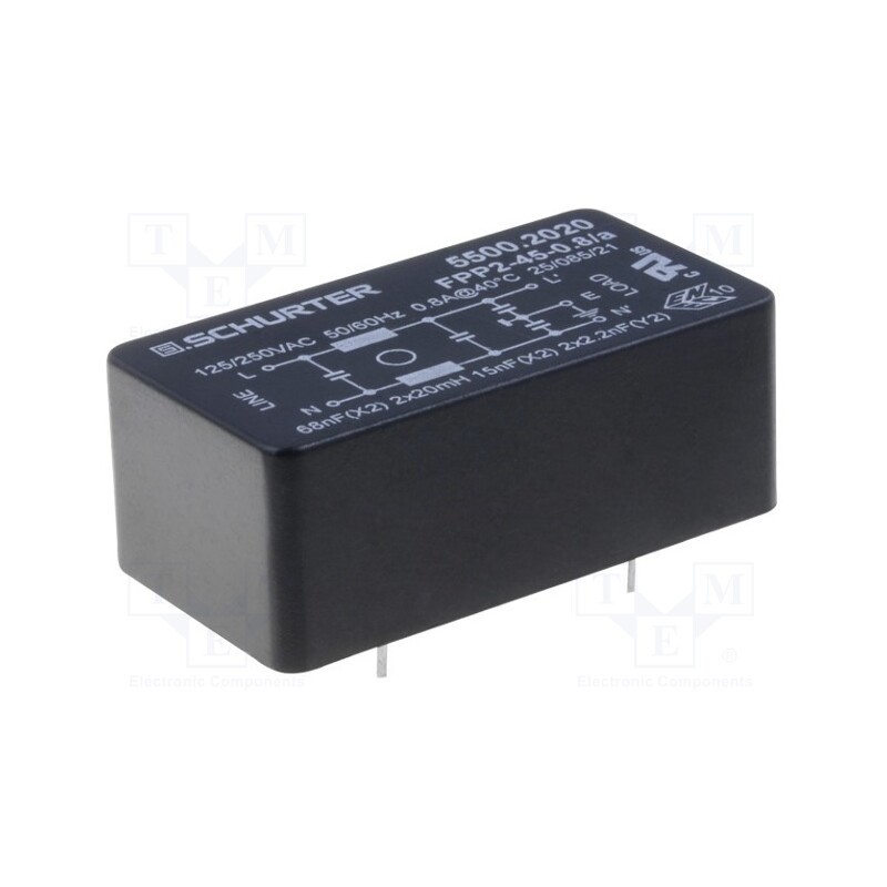 1 pcs x SCHURTER - 5500.202 - Filter: anti-interference, 250VAC, Cx: 68nF, Cy: 2.2nF, 20mH, THT