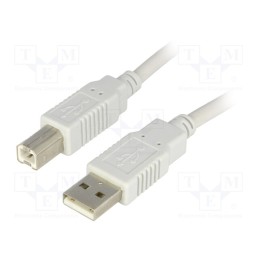 1 pcs x BQ CABLE - CAB-USBAB/5 - Cable, USB 2.0, USB A plug,USB B plug, 5m, grey, Core: Cu