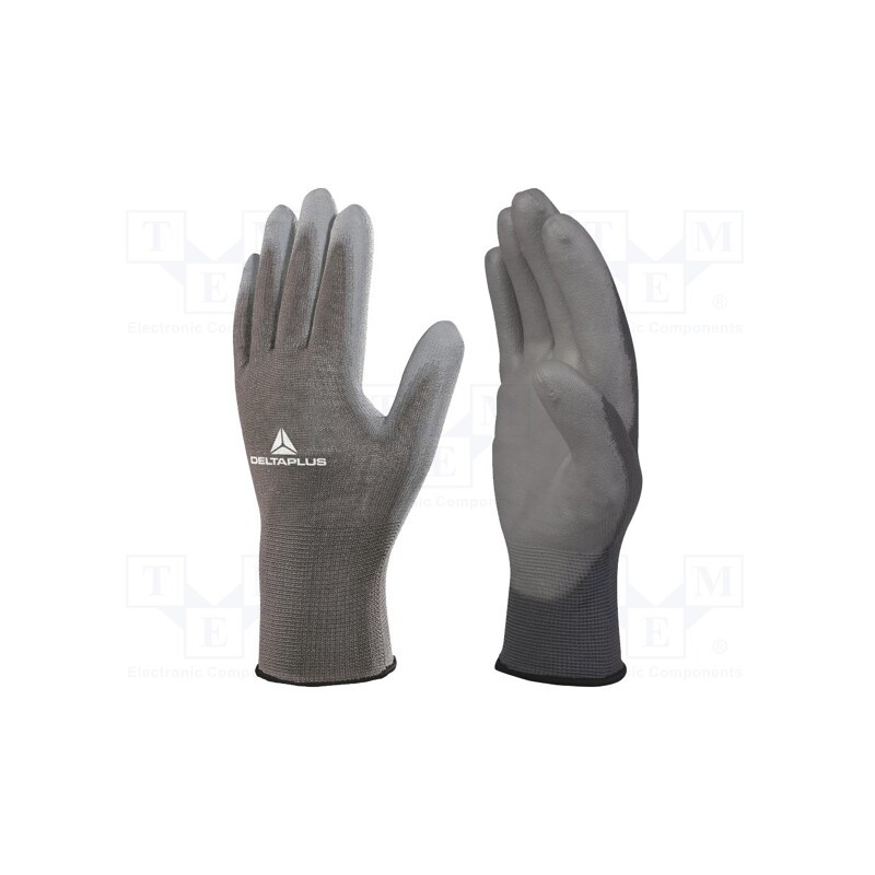 1 set x DELTA PLUS - VE702PG08 - Protective gloves, Size: 8, grey, polyester,polyurethane, VE702PG