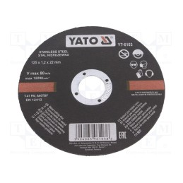 5 pcs x YATO - YT-6103 - Cutting wheel, Ø: 125mm, Øhole: 22mm, Disc thick: 1.2mm, 12200rpm