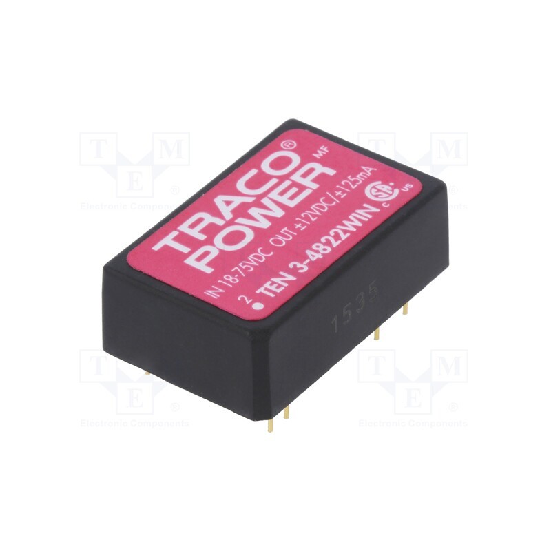 1 pcs x TRACO POWER - TEN 3-4822WIN - Converter: DC/DC, 3W, Uin: 18÷75V, Uout: 12VDC, Uout2: -12VDC, DIP24