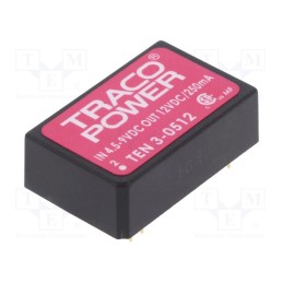 1 pcs x TRACO POWER - TEN 3-0512 - Converter: DC/DC, 3W, Uin: 4.5÷9V, Uout: 12VDC, Iout: 250mA, DIP24