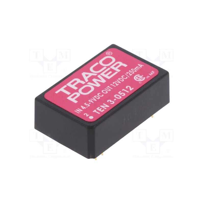 1 pcs x TRACO POWER - TEN 3-0512 - Converter: DC/DC, 3W, Uin: 4.5÷9V, Uout: 12VDC, Iout: 250mA, DIP24