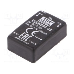 1 pcs x MEAN WELL - RSDW08G-03 - Converter: DC/DC, 8W, Uin: 18÷75V, Uout: 3.3VDC, Iout: 0÷2000mA, THT