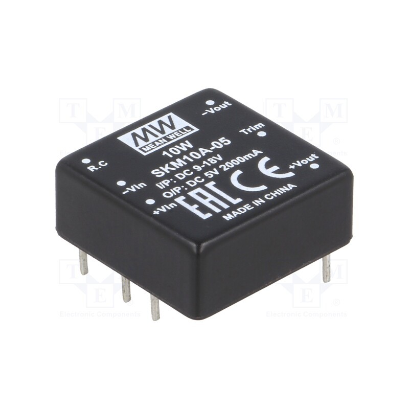 1 pcs x MEAN WELL - SKM10A-05 - Converter: DC/DC, 10W, Uin: 9÷18V, Uout: 5VDC, Iout: 2000mA, 350kHz