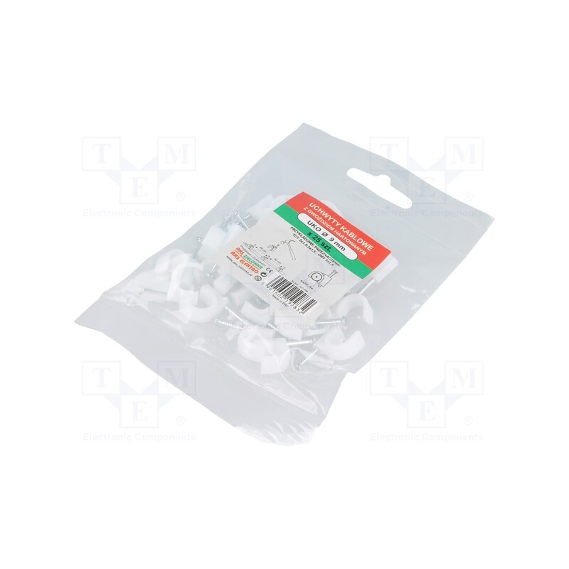 1 pcg x AKS ZIELONKA - 220098 -AS - Holder, white, on round cable, 25pcs, with a nail, Ø: 8.5mm