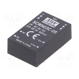 1 pcs x MEAN WELL - SCWN03C-05 - Converter: DC/DC, 3W, Uin: 36÷72V, Uout: 5VDC, Iout: 600mA, DIP24