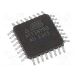 1 pcs x MICROCHIP TECHNOLOGY - ATTINY88-AU - IC: AVR microcontroller, TQFP32, 1.8÷5.5VDC, Ext.inter: 28, Cmp: 1