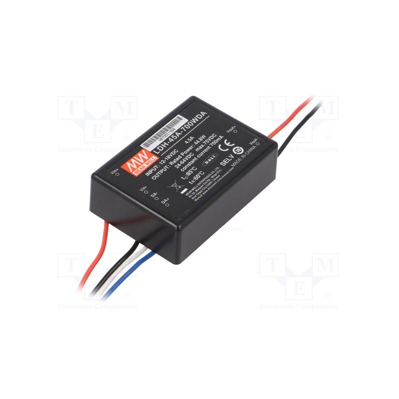 1 pcs x MEAN WELL - LDH-45A-700WDA - Converter: DC/DC, 44.8W, Uin: 9÷18V, Uout: 24÷64VDC, Iin: 4.2A, LED