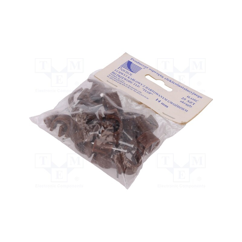 1 pcg x PAWBOL - H.7017B -25 - Holder, brown, on round cable, 25pcs, with a nail, 14mm
