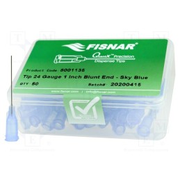 10 pcs x FISNAR - 8001135 - Needle: steel, 1', Size: 24, straight, 0.31mm, Body: light-blue