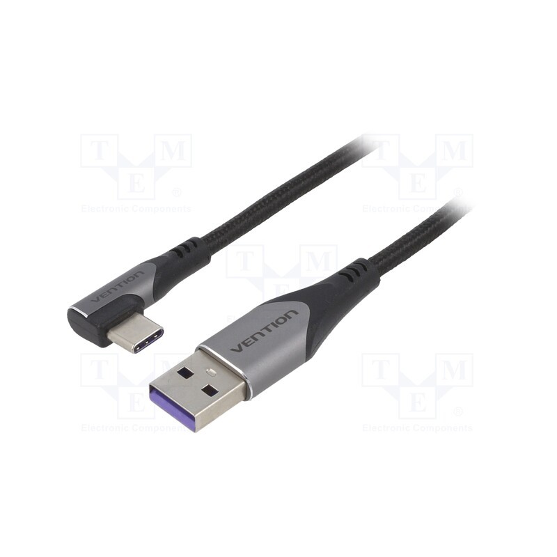 1 pcs x VENTION - COGHG - Cable, USB 2.0, USB A plug,USB C angled plug, 1.5m, black, 5A