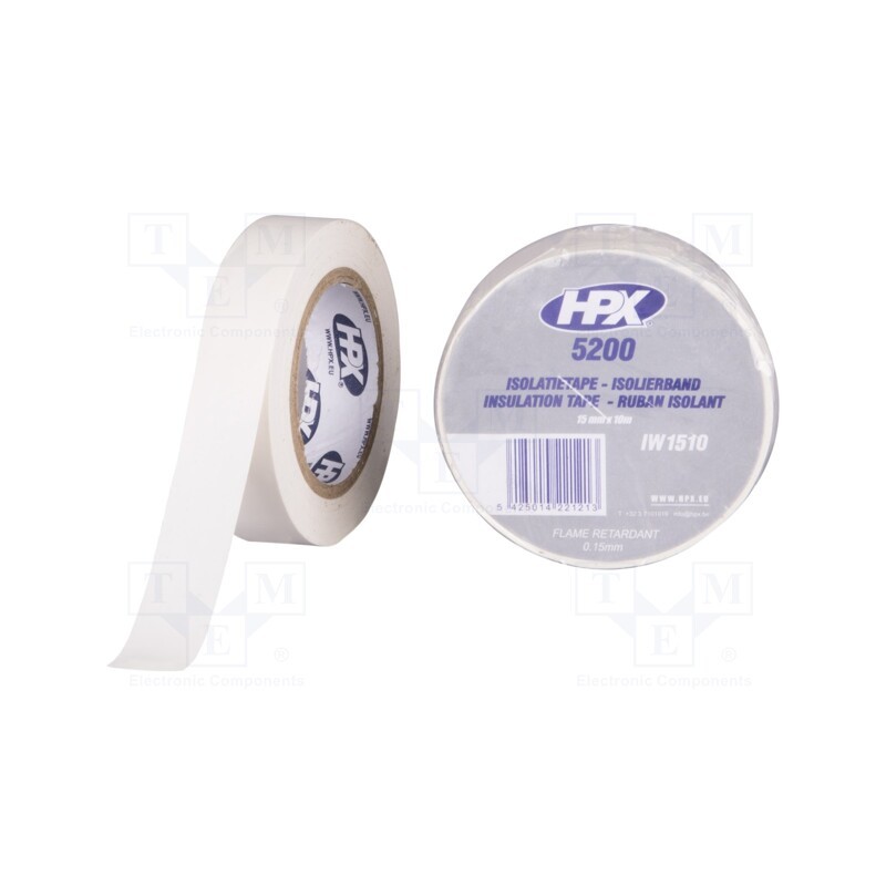 5 rol x HPX - IW1510 - Tape: electrical insulating, W: 15mm, L: 10m, Thk: 0.15mm, white