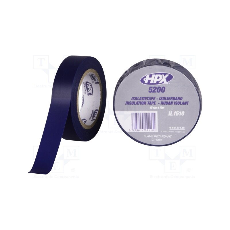5 rol x HPX - IL1510 - Tape: electrical insulating, W: 15mm, L: 10m, Thk: 0.15mm, blue, 241%