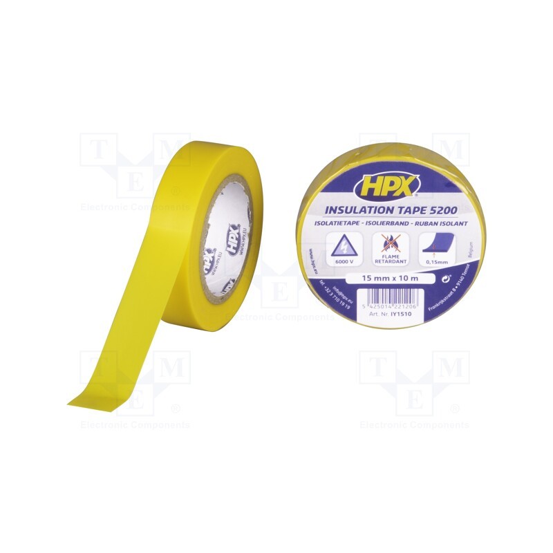 5 rol x HPX - IY1510 - Tape: electrical insulating, W: 15mm, L: 10m, Thk: 0.15mm, yellow
