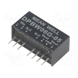 1 pcs x MEAN WELL - DPBW06G-05 - Converter: DC/DC, 6W, Uin: 18÷75V, Uout: 5VDC, Uout2: -5VDC, SIP8