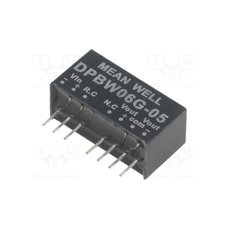 1 pcs x MEAN WELL - DPBW06G-05 - Converter: DC/DC, 6W, Uin: 18÷75V, Uout: 5VDC, Uout2: -5VDC, SIP8