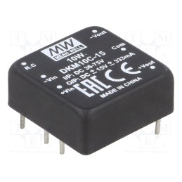1 pcs x MEAN WELL - DKM10C-15 - Converter: DC/DC, 10W, Uin: 36÷75V, Uout: 15VDC, Uout2: -15VDC, THT