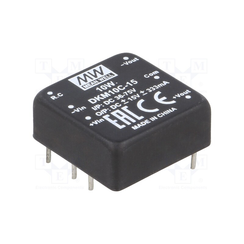1 pcs x MEAN WELL - DKM10C-15 - Converter: DC/DC, 10W, Uin: 36÷75V, Uout: 15VDC, Uout2: -15VDC, THT