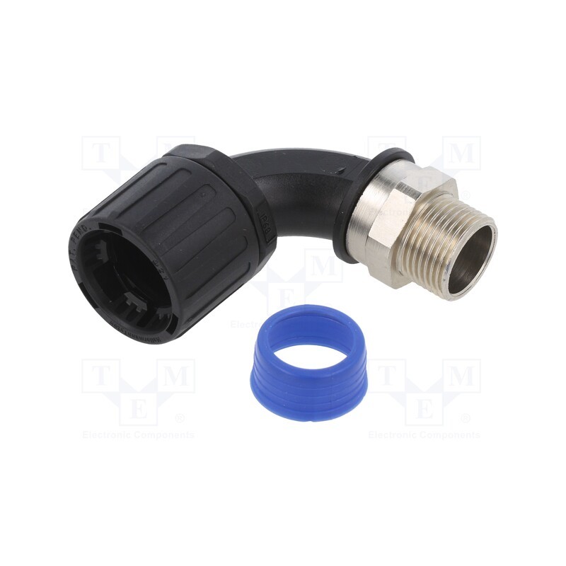 1 pcs x HELLERMANNTYTON - 166-23103 - 90° angled connector, nickel-plated brass,polyamide, HelaGuard